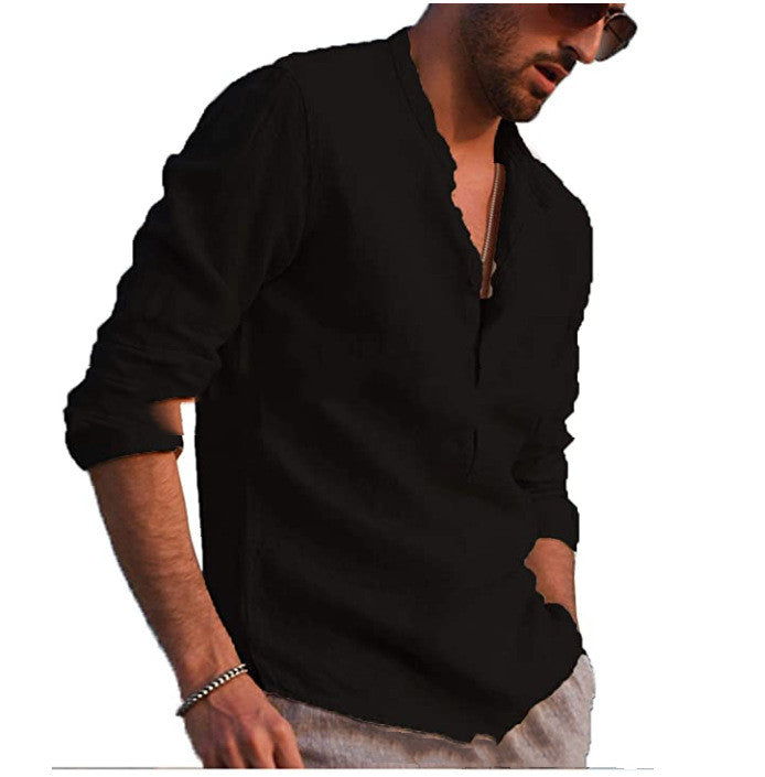 Cotton And Linen Long Sleeved Men's - WOMONA.COM