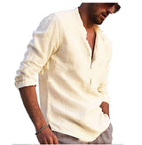 Cotton And Linen Long Sleeved Men's - WOMONA.COM