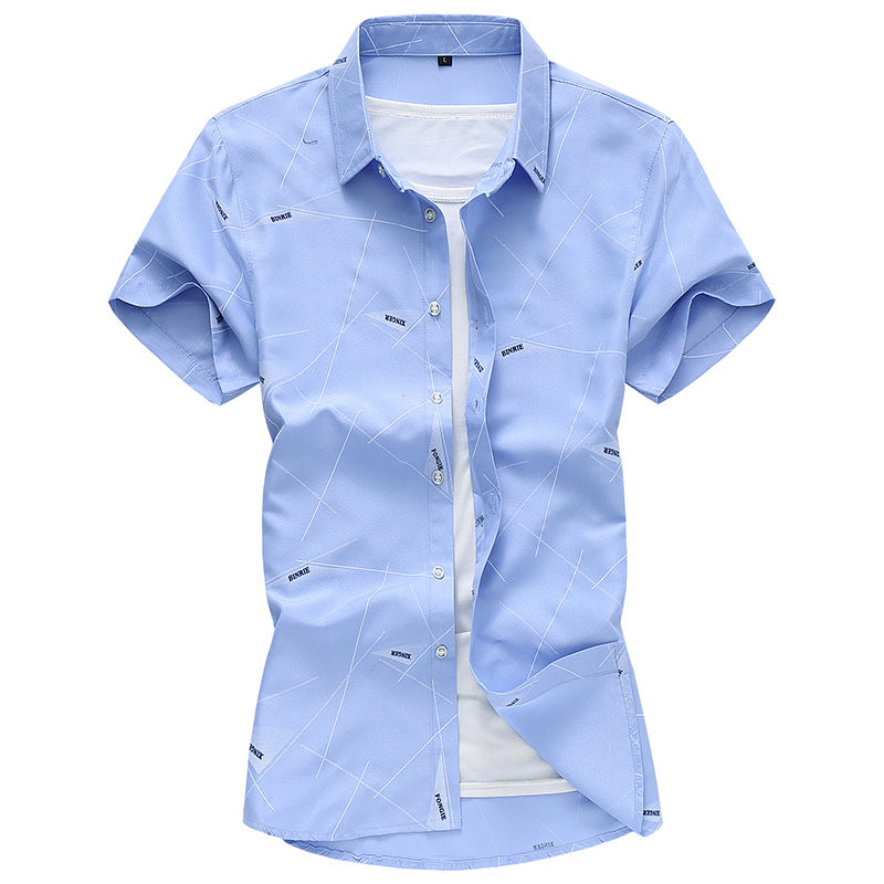 Men Short Sleeve Cotton Flower Shirt Mens - WOMONA.COM