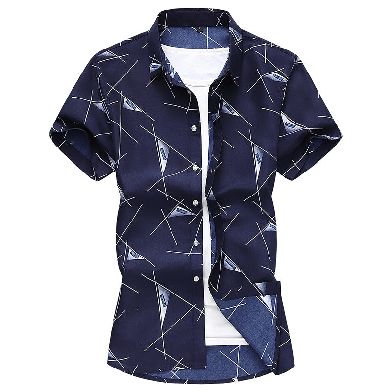 Men Short Sleeve Cotton Flower Shirt Mens - WOMONA.COM