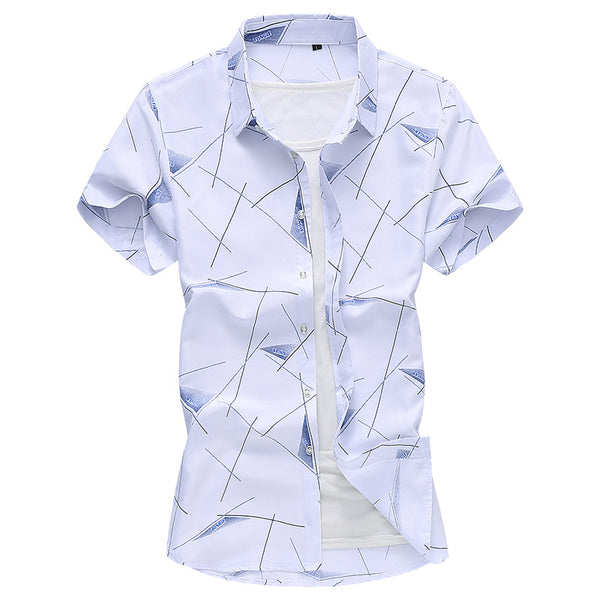 Men Short Sleeve Cotton Flower Shirt Mens - WOMONA.COM