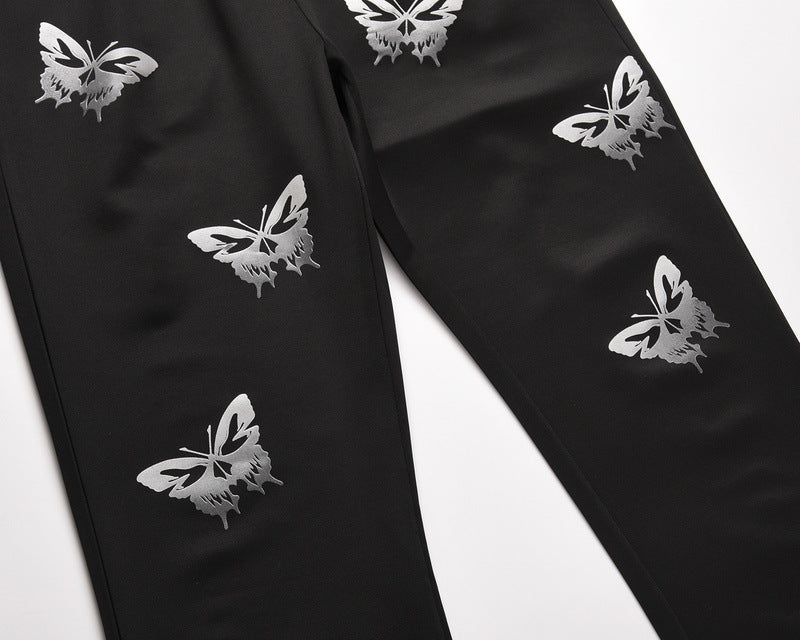 Reflective Butterfly Print Trousers Ins Casual Men And Women - WOMONA.COM