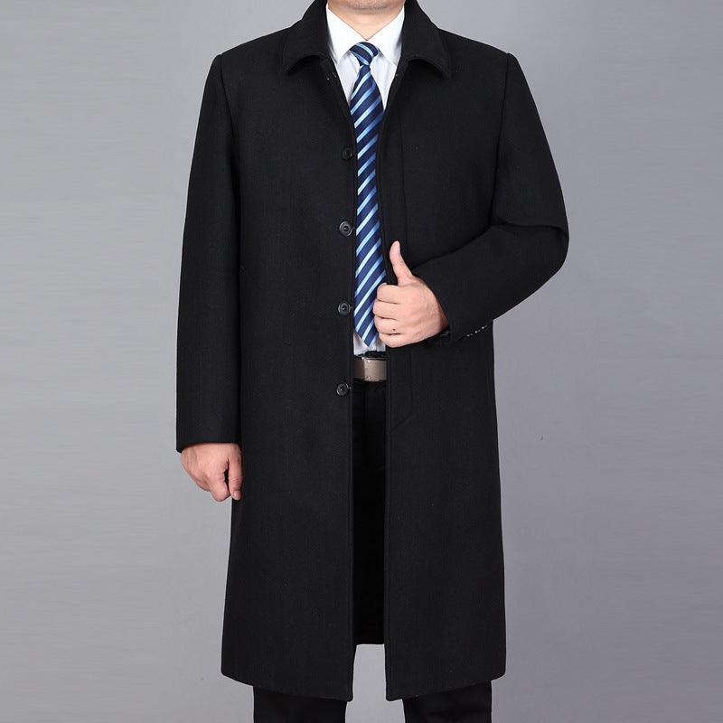 Elderly Long Over The Knee Woolen Coat - WOMONA.COM