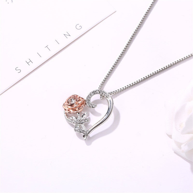 Love Rose Zircon Necklace Necklace Romance - WOMONA.COM