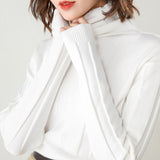 Solid Color Turtleneck Pullover Sweater - WOMONA.COM