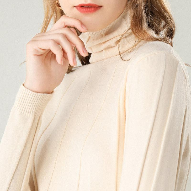 Solid Color Turtleneck Pullover Sweater - WOMONA.COM