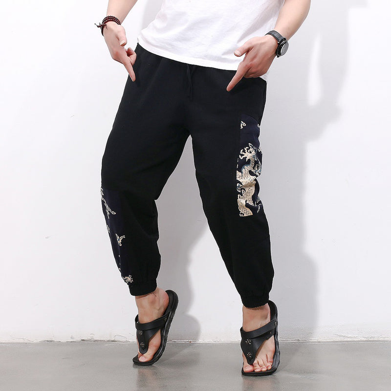 Chinese Style Cotton And Linen Nine Points Casual Pants Men - WOMONA.COM