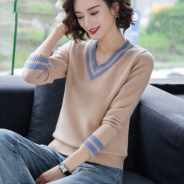 Temperament V-neck sweater - WOMONA.COM