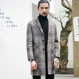 Houndstooth reversible men's plaid woolen coat - WOMONA.COM