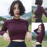 Classic Stripe Slim Short Bustier Crop Top - WOMONA.COM