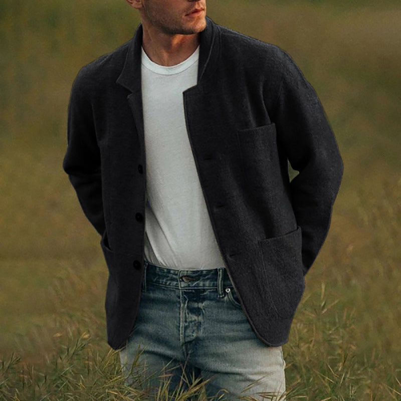 Men's Textured Two-Button Casual Jacket, Black - product view 11