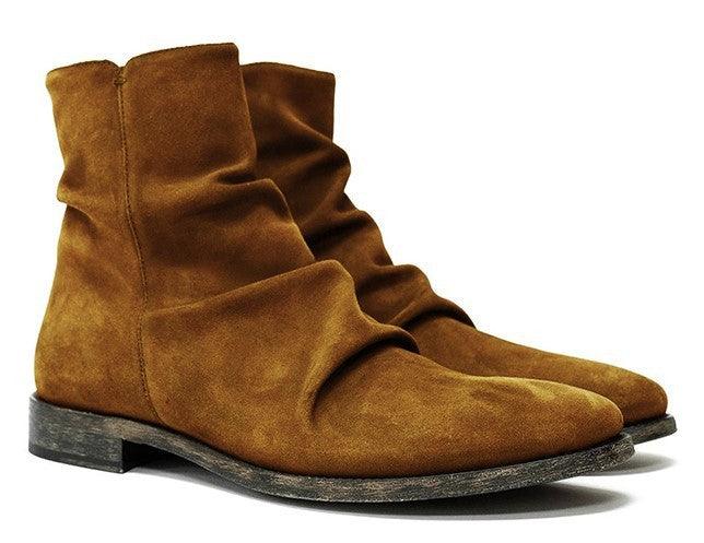 Pleated British Style Short Boots Men's - WOMONA.COM