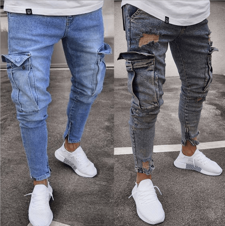 Cargo Hole Denim Jeans Men - WOMONA.COM