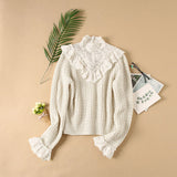 Round neck stitching knit sweater - WOMONA.COM