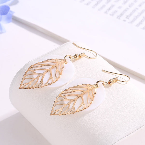 Natural Shell Leaf Combination Earrings - WOMONA.COM