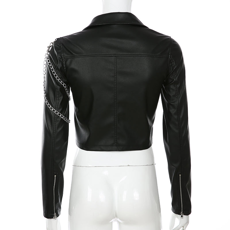 Arm chain leather jacket - WOMONA.COM