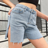 High waist side split jeans women slim slimming wild shorts - WOMONA.COM