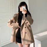 All-match Loose Collar Lace-up Woolen Coat