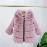 Children's Cotton Coat Rex Rabbit Hooded Faux Fur Coat - WOMONA.COM