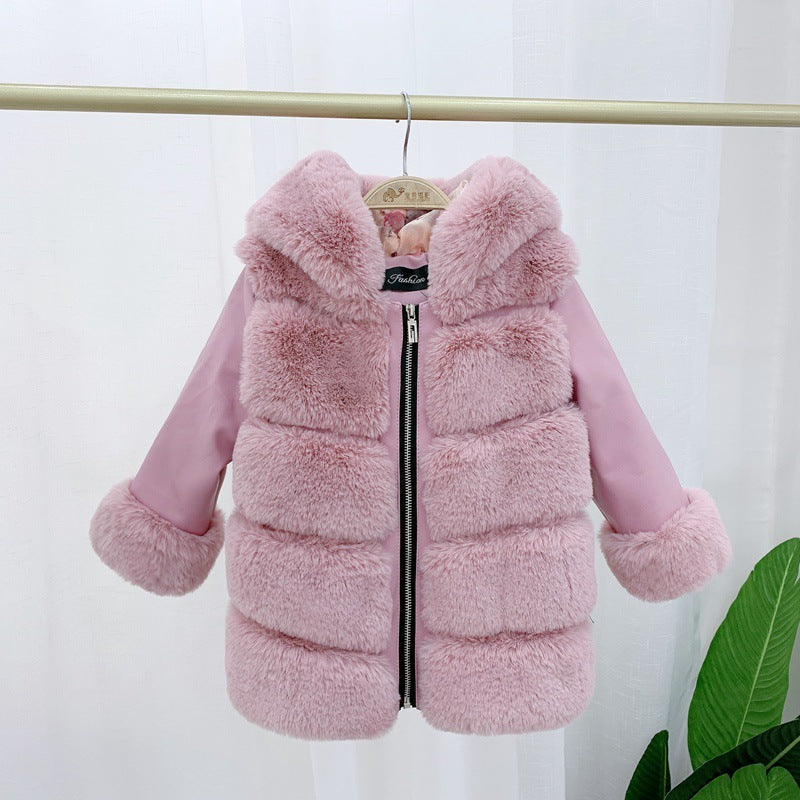 Children's Cotton Coat Rex Rabbit Hooded Faux Fur Coat - WOMONA.COM