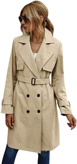 Women's Double Breasted Fashion Casual Trench Coat - WOMONA.COM