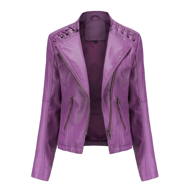 Slim Fit Thin Leather Coat Women's - WOMONA.COM