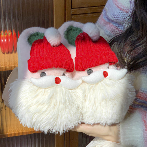 Cute Christmas Santa Claus Home Slippers Winter Warm Indoor Non-slip Floor Plush Shoes For Women