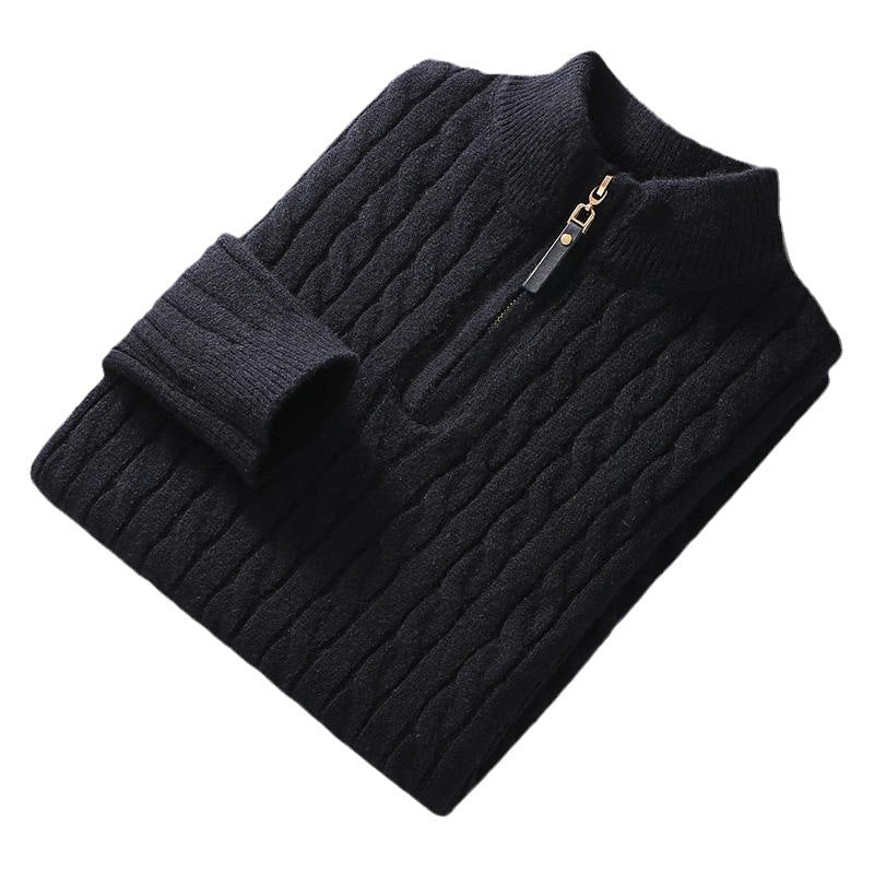 Fall Winter Men Half Zip Sweater Diamond Lattice Sweater - WOMONA.COM