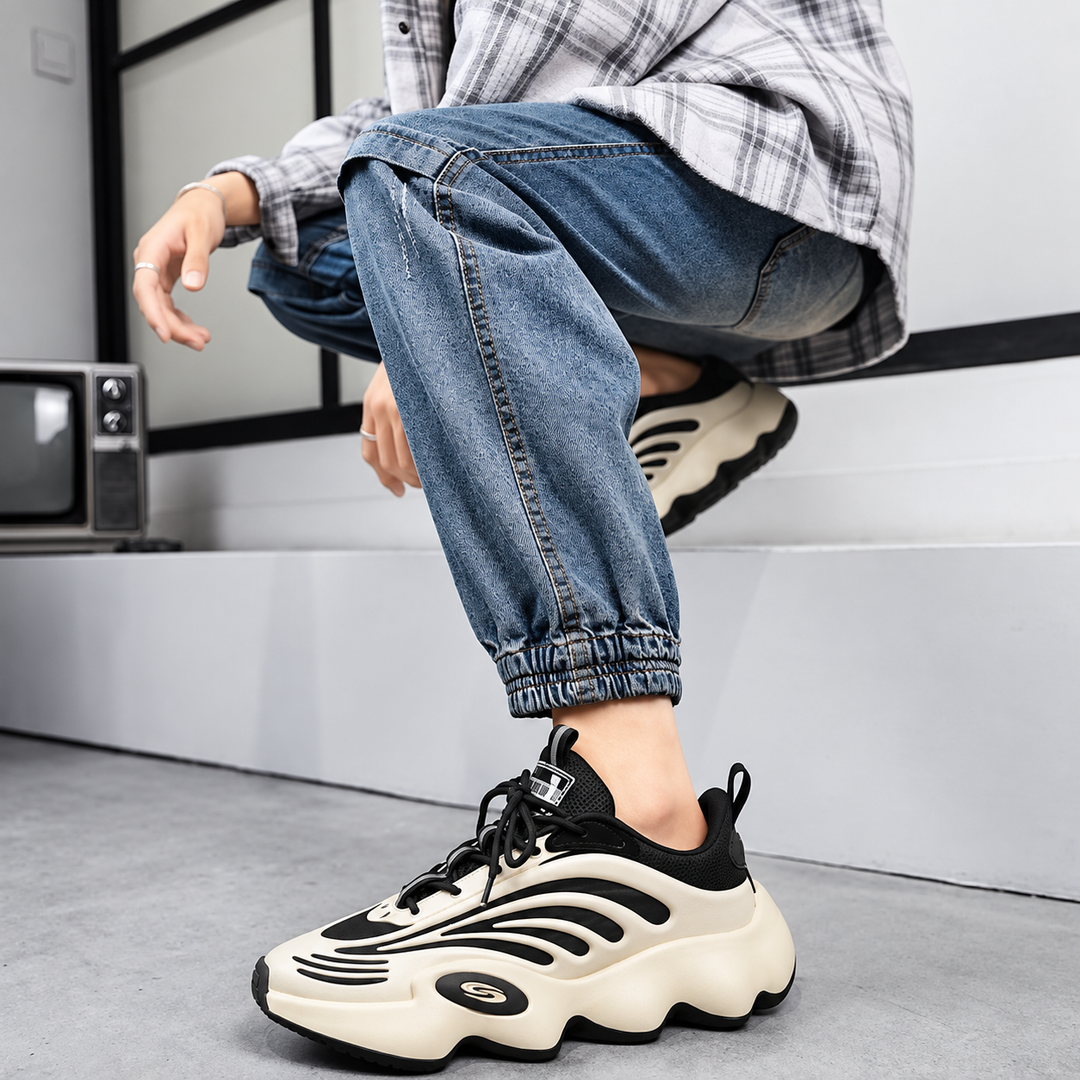 Men's black-and-off-white soft-sole sneaker