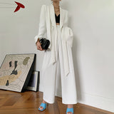 Women's White Lace Up Suit Top Wide Leg Pants - WOMONA.COM