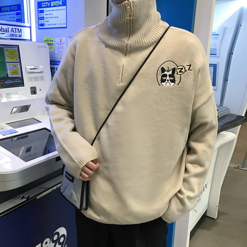 Loose turtleneck zip pullover