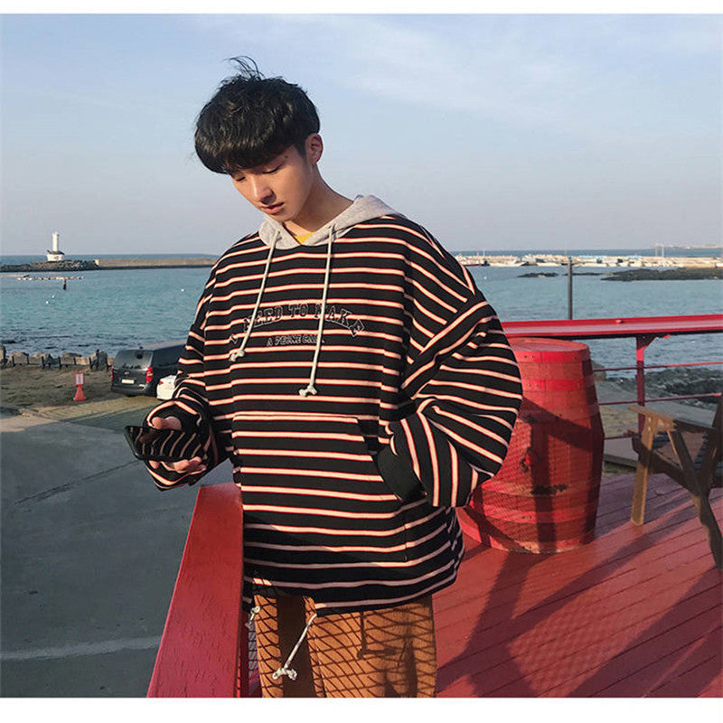 Striped hooded sweater men - WOMONA.COM