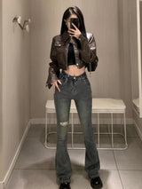 American Retro Sweet Cool Hot Girl Style Motorcycle Jacket Top - WOMONA.COM