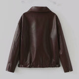 Solid Color Square Collar Leather Jacket Coat - WOMONA.COM