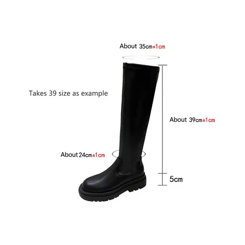 Thick Sole Knee High Boots For Women Chunky Heel Black Long Boots - WOMONA.COM