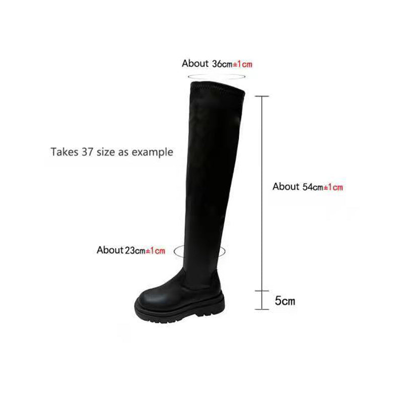 Thick Sole Knee High Boots For Women Chunky Heel Black Long Boots - WOMONA.COM