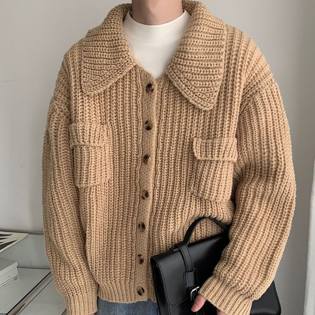 Winter Lapel Sweater Single-breasted Men's Loose Cardigan - WOMONA.COM