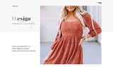 Autumn Solid Color Square Collar Puff Sleeve Waist Dress - WOMONA.COM