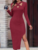 Women's V-neck Split Hip Dress - WOMONA.COM