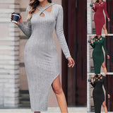 Women's V-neck Split Hip Dress - WOMONA.COM