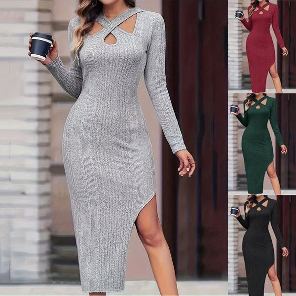 Women's V-neck Split Hip Dress - WOMONA.COM