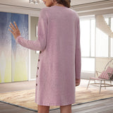 Button Long Sleeve Slim Solid Color Dress - WOMONA.COM