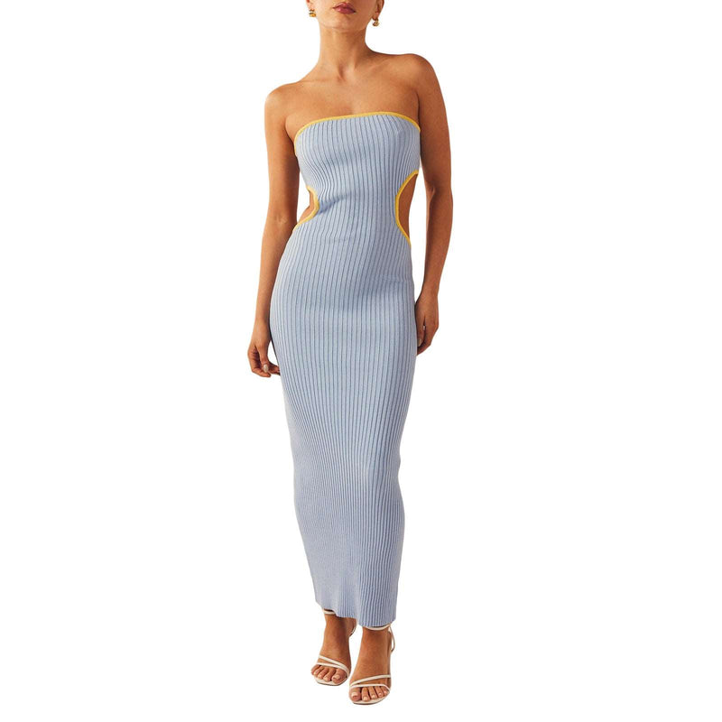 Women's Knitted Tube Top Hollow-out Slim-fit Sheath Dress - WOMONA.COM