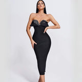 Women's Sequined Low Cut Strapless Black dress - WOMONA.COM