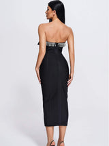 Women's Sequined Low Cut Strapless Black dress - WOMONA.COM