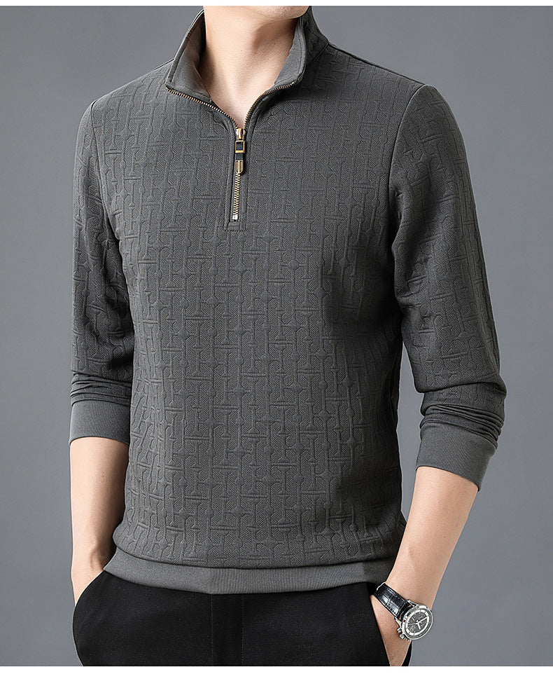 Autumn Men's Casual Half-height Zip Solid Color Undershirt Sweater - WOMONA.COM