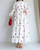 Fruit Printed Long Sleeve Waist-tight Middle East Dress - WOMONA.COM