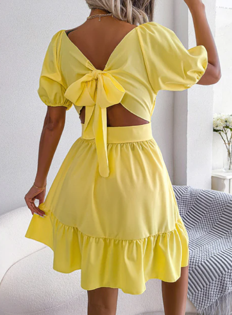 No Back Lace-up Big Swing Chiffon Dress - WOMONA.COM