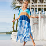 New Printed Blue Tie-dyed Beach Vacation Loose Dress - WOMONA.COM