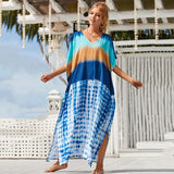 New Printed Blue Tie-dyed Beach Vacation Loose Dress - WOMONA.COM